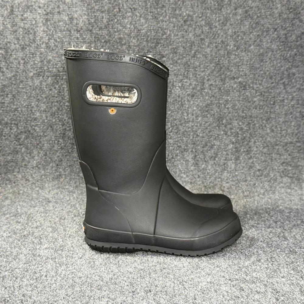 BOGS Rainboot Plush Youth 1 Black Rubber Waterproof Outdoor Chore Winter Snow